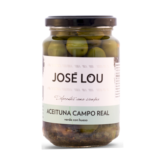 Zelené olivy Campo Real v náleve s cesnakom a bylinkami 340g José Lou