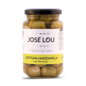 Zelené olivy odrody Manzanilla plnené cesnakom 355g José Lou