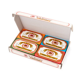 Darčekové balenie so 4 kusmi portugalských konzerv v originálnom dizajn boxe La Rose