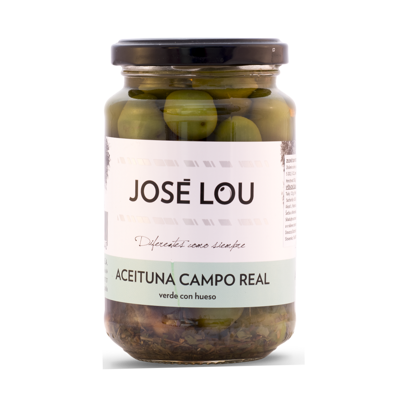 Zelené olivy Campo Real v náleve s cesnakom a bylinkami 340g José Lou