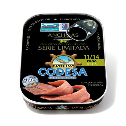Filety z kantábrijských ančovičiek v olivovom oleji 85g edícia LIMITADA veľké filety 11/14 CODESA Anchoas de Cantabria