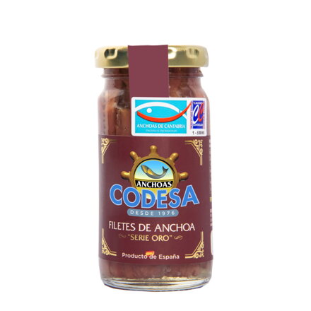 Filety z kantábrijských ančovičiek v olivovom oleji 95g sklo CODESA Anchoas de Cantabria