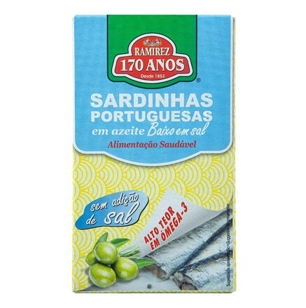 Portugalské sardinky v olivovom oleji s nízkym obsahom soli (bez pridanej soli) 125g Ramirez