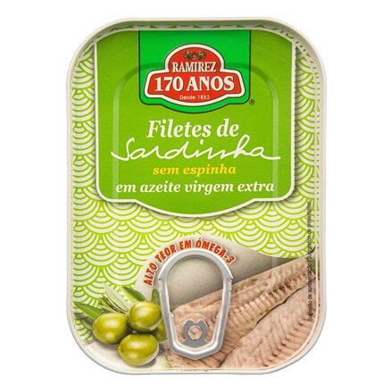 Filety sardinky bez kostí v extra panenskom olivovom oleji s kúskami olív 100g Ramirez