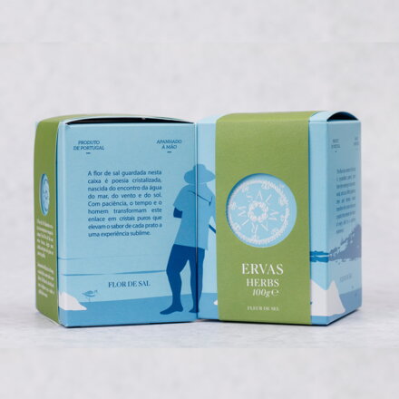 Kvety morskej soli s bylinkami Flor de Sal Aromática v papierovej krabičke 100g Salmarim