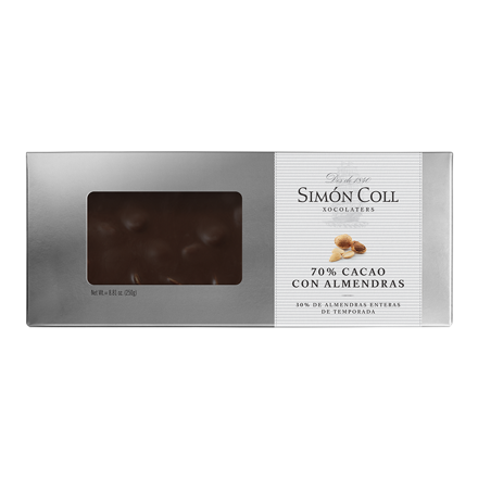 Turrón 70% horká čokoláda so španielskymi mandľami 250g Simón Coll