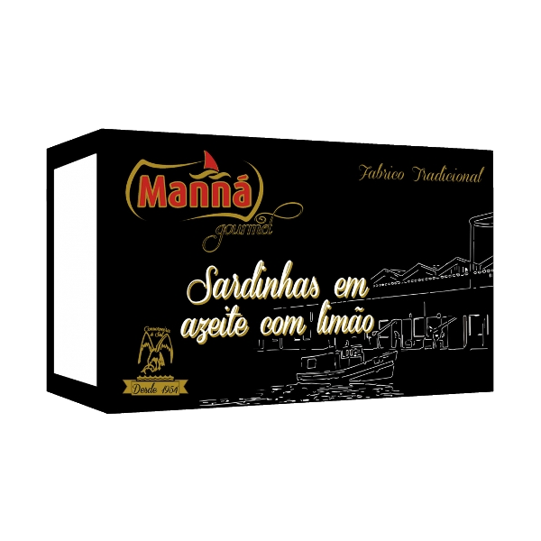 Portugalské sardinky v extra panenskom olivovom oleji s citrónom 120g Manná Gourmet Portugalské sardinky v extra panenskom olivovom oleji s citrónom 120g Manná Gourmet