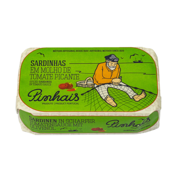 Portugalské sardinky v pikantnej paradajkovej omáčke s olivovým olejom 125g Pinhais