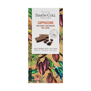 60% tmavá mliečna čokoláda "Cappuccino" s mletou kávou a mliekom 85g Simón Coll