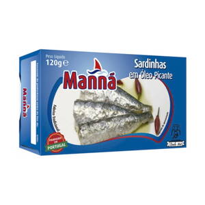 Portugalské sardinky pikantné v slnečnicovom oleji 120g Manná 