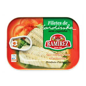 Filety sardinky bez kostí v krémovej paradajkovej omáčke s vínom a zeleninou 100g Ramirez